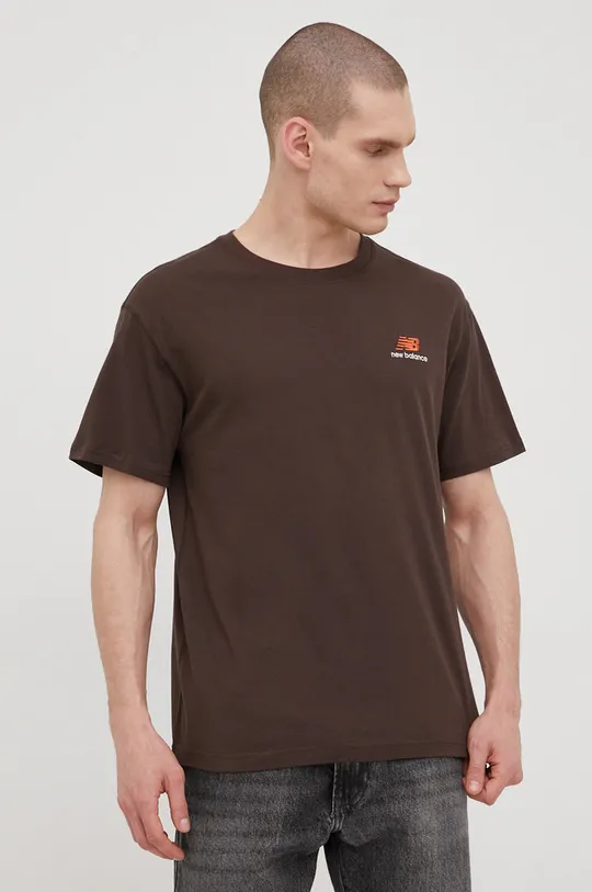 New Balance t-shirt bawełniany UT21503RHE brązowy