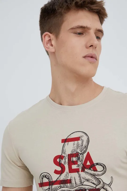 beżowy Outhorn t-shirt bawełniany