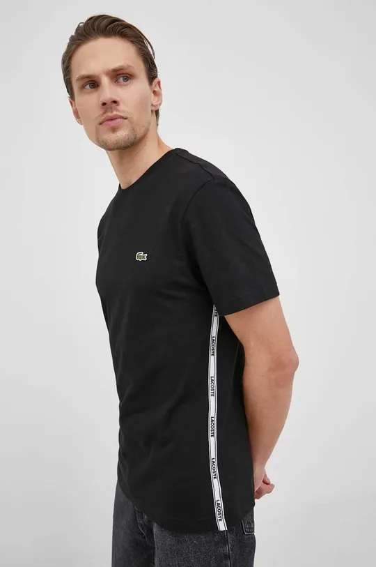 μαύρο Βαμβακερό μπλουζάκι Lacoste Ανδρικά
