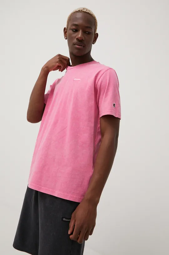 Βαμβακερό μπλουζάκι Champion ροζ