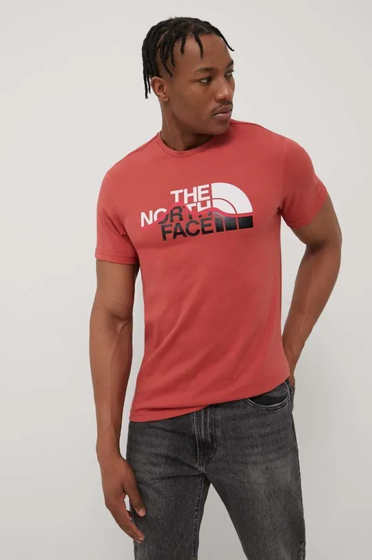 κόκκινο Βαμβακερό μπλουζάκι The North Face