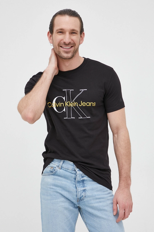 μαύρο Βαμβακερό μπλουζάκι Calvin Klein Jeans Ανδρικά