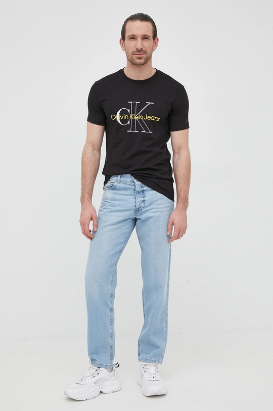 Βαμβακερό μπλουζάκι Calvin Klein Jeans μαύρο