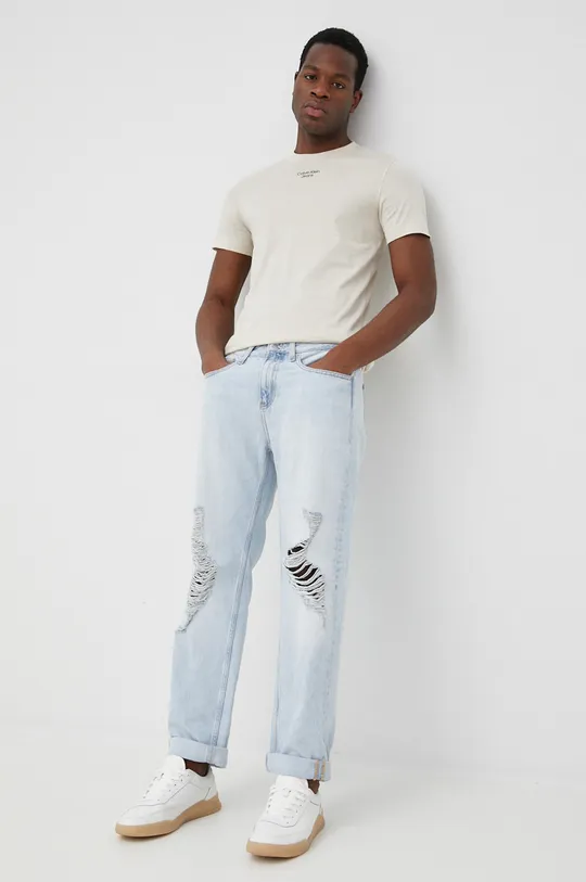 Bavlnené tričko Calvin Klein Jeans béžová