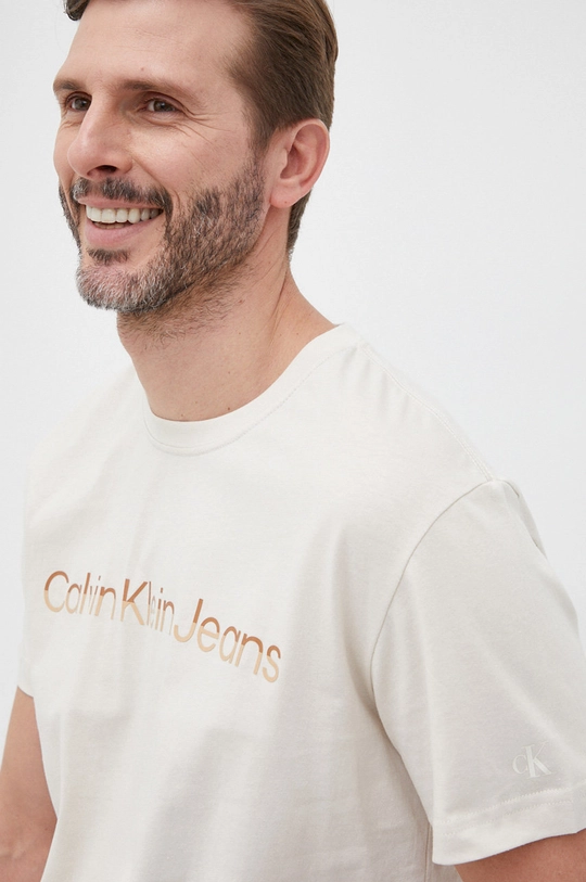 beżowy Calvin Klein Jeans t-shirt bawełniany J30J320194.PPYY Męski