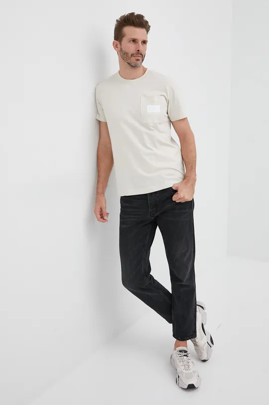 Pamučna majica Calvin Klein Jeans bež