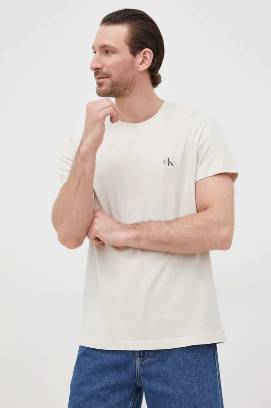 béžová Bavlnené tričko Calvin Klein Jeans (2-pak) Pánsky