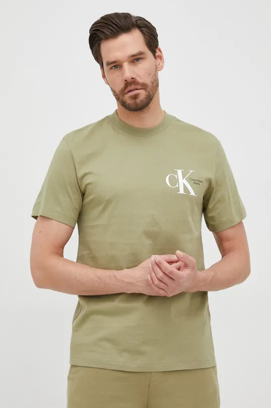 πράσινο Βαμβακερό μπλουζάκι Calvin Klein Jeans Ανδρικά