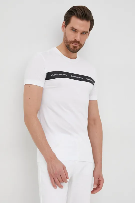λευκό Βαμβακερό μπλουζάκι Calvin Klein Jeans