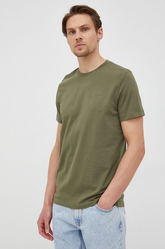 Bavlnené tričko Calvin Klein Jeans (2-pak) hnedo zelená