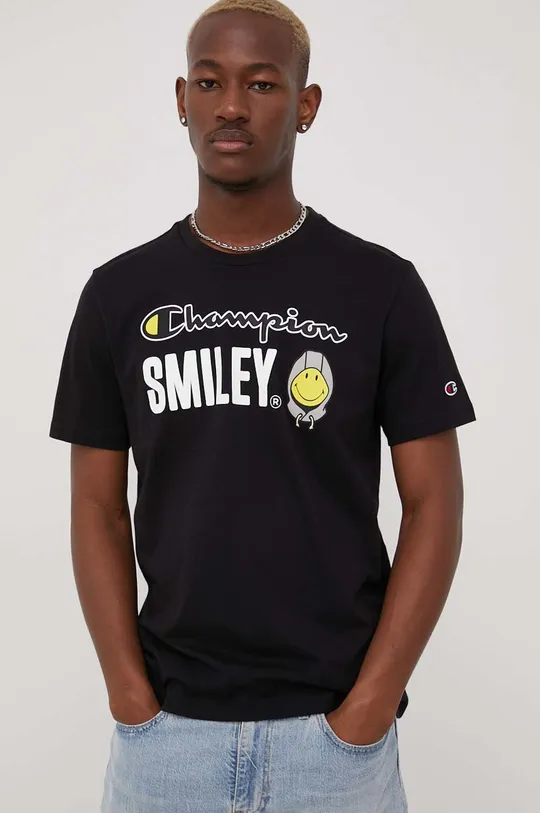 czarny Champion t-shirt bawełniany CHAMPION X SMILEY 218221