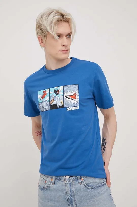 μπλε Βαμβακερό μπλουζάκι Converse Ανδρικά