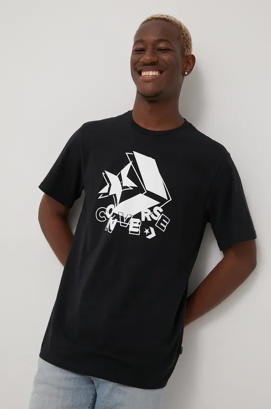 μαύρο Βαμβακερό μπλουζάκι Converse Ανδρικά