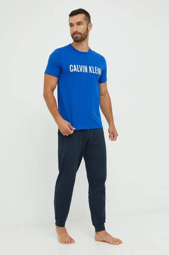 Βαμβακερή πιτζάμα μπλουζάκι Calvin Klein Underwear μπλε