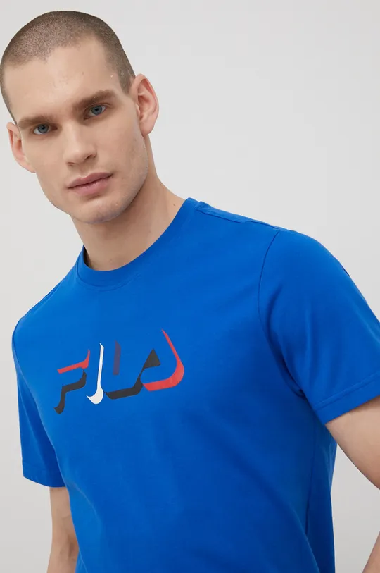 μπλε Βαμβακερό μπλουζάκι Fila Ανδρικά
