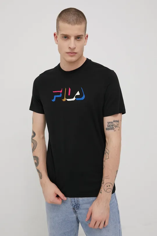 μαύρο Βαμβακερό μπλουζάκι Fila Ανδρικά