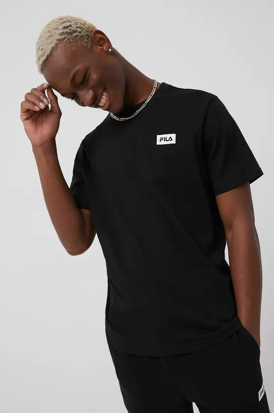 μαύρο Βαμβακερό μπλουζάκι Fila Ανδρικά