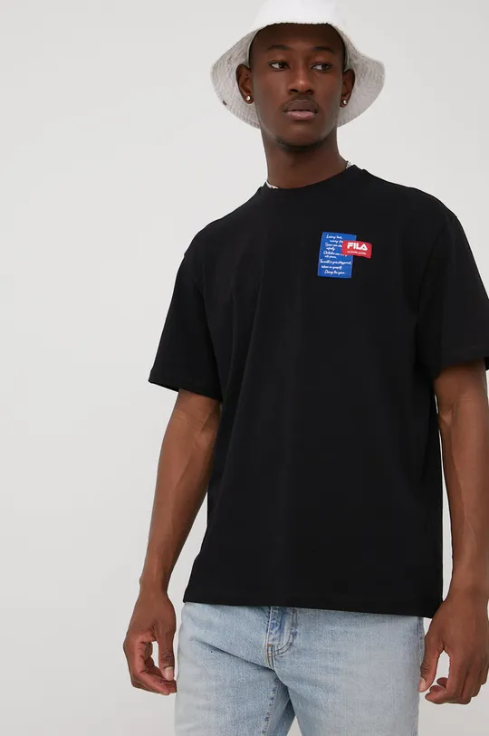 czarny Fila t-shirt bawełniany Męski