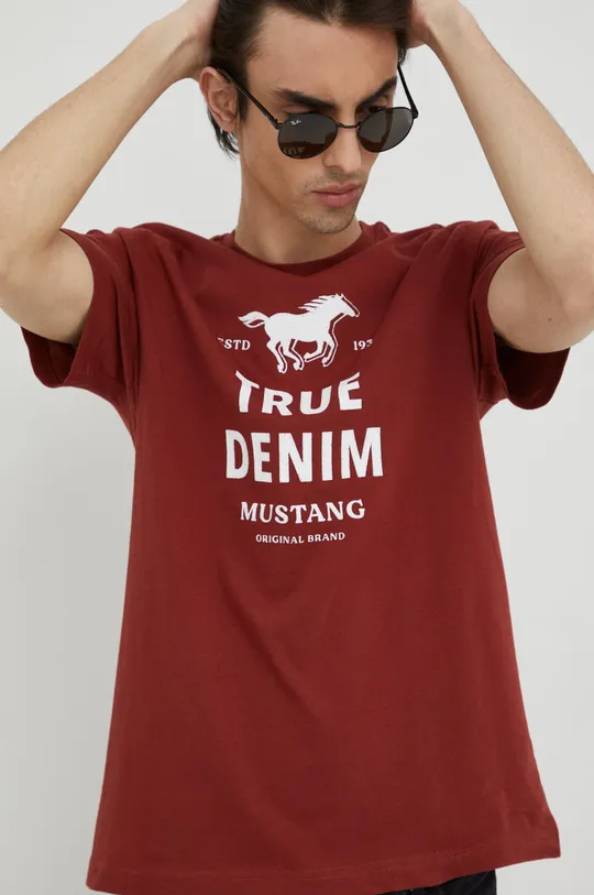 καφέ Βαμβακερό μπλουζάκι Mustang Ανδρικά