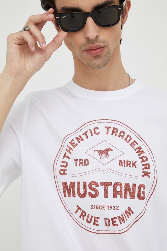 bílá Bavlněné tričko Mustang