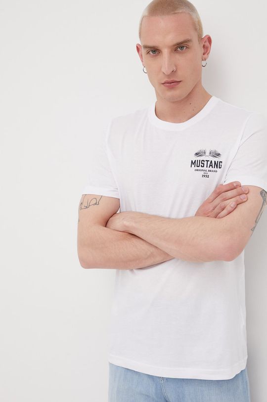 bela Bombažen t-shirt Mustang Moški