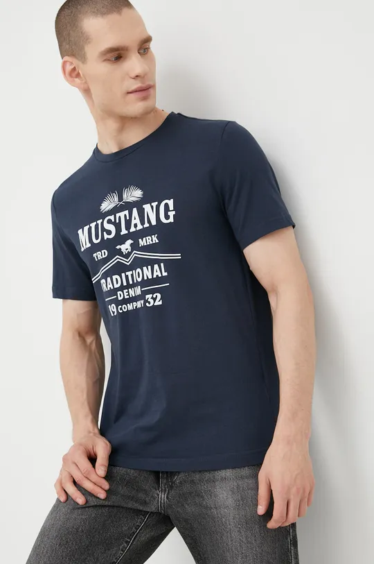 Βαμβακερό μπλουζάκι Mustang σκούρο μπλε