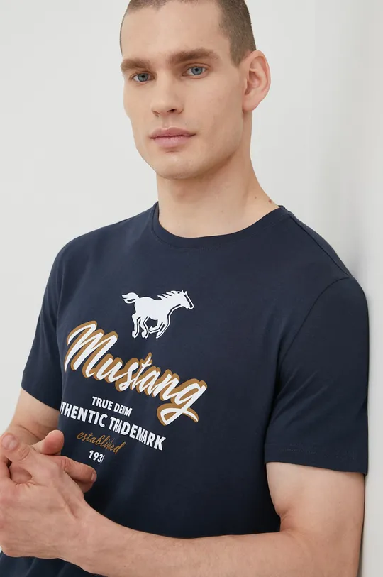 σκούρο μπλε Βαμβακερό μπλουζάκι Mustang Ανδρικά