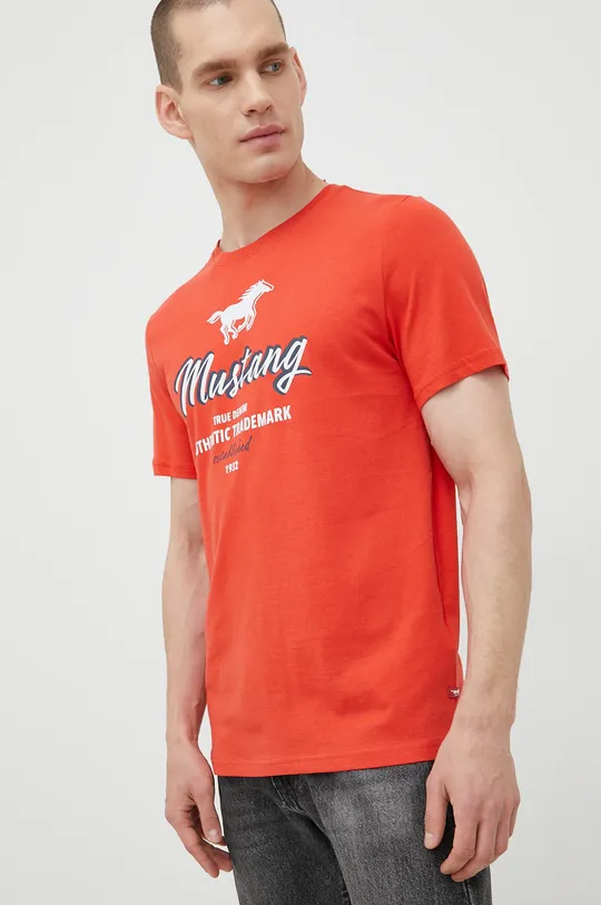 Βαμβακερό μπλουζάκι Mustang κόκκινο