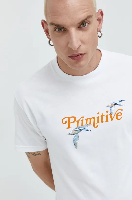λευκό Βαμβακερό μπλουζάκι Primitive Ανδρικά