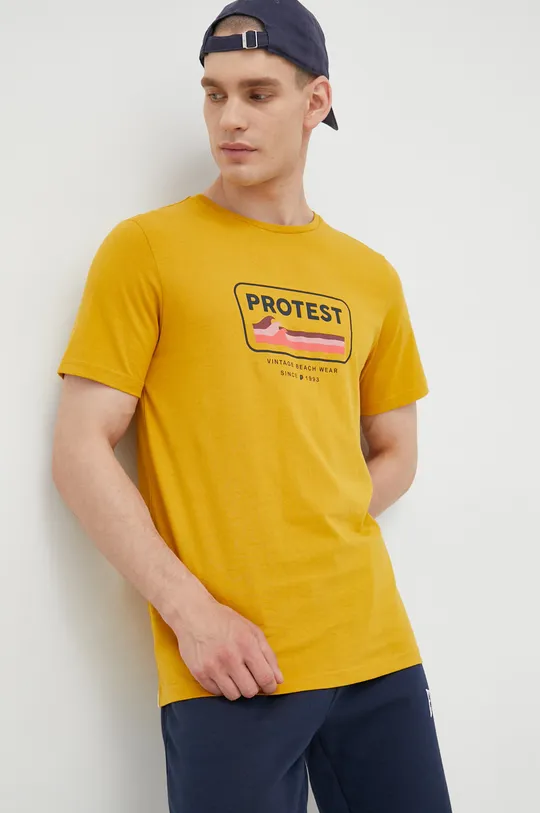 κίτρινο Βαμβακερό μπλουζάκι Protest Ανδρικά