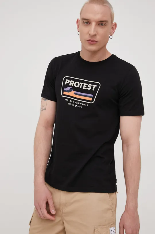μαύρο Βαμβακερό μπλουζάκι Protest Ανδρικά