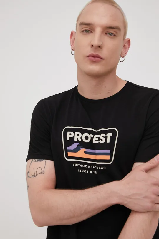 czarny Protest t-shirt bawełniany