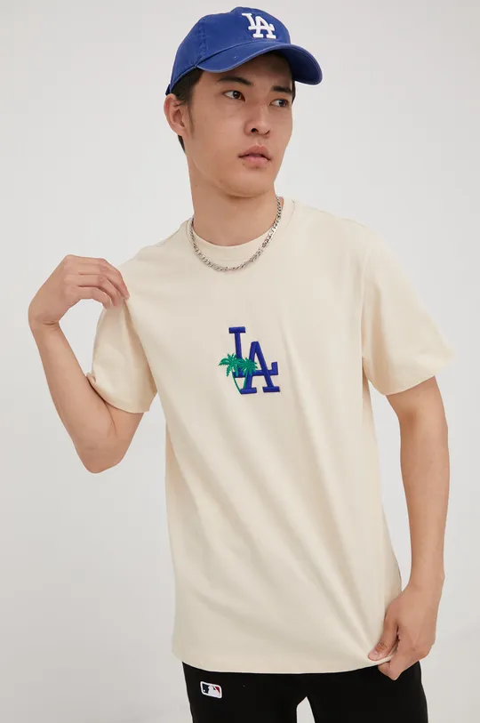 Βαμβακερό μπλουζάκι 47 brand Mlb Los Angeles Dodgers μπεζ