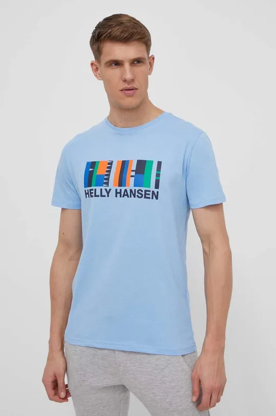 μπλε Βαμβακερό μπλουζάκι Helly Hansen Ανδρικά