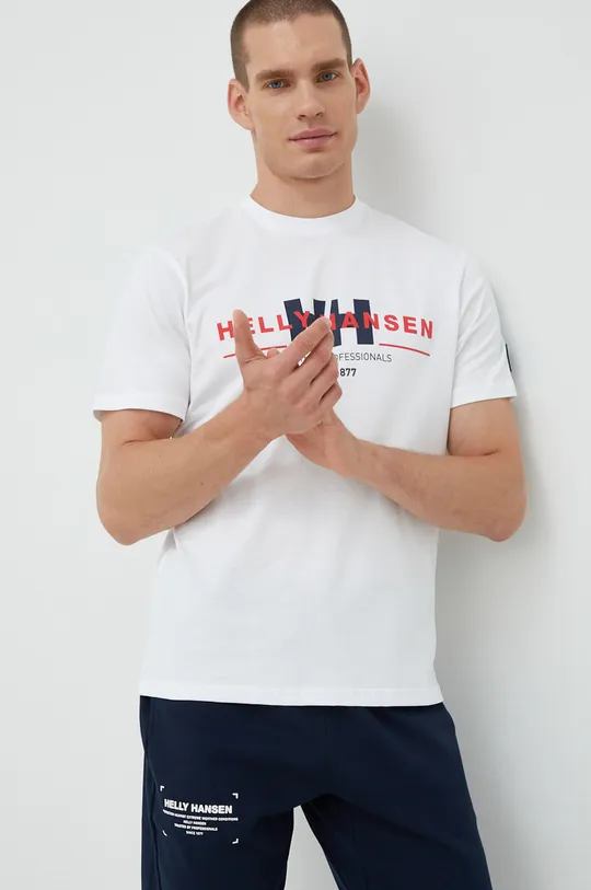 λευκό Βαμβακερό μπλουζάκι Helly Hansen Ανδρικά
