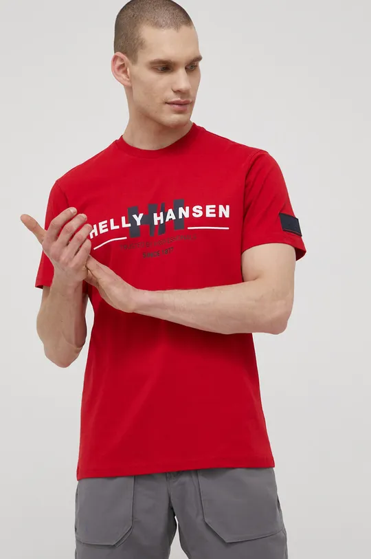 Βαμβακερό μπλουζάκι Helly Hansen κόκκινο