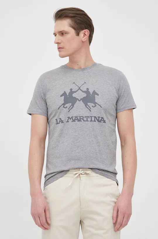 γκρί Βαμβακερό μπλουζάκι La Martina Ανδρικά