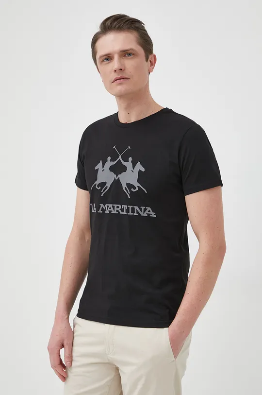 Bavlnené tričko La Martina čierna