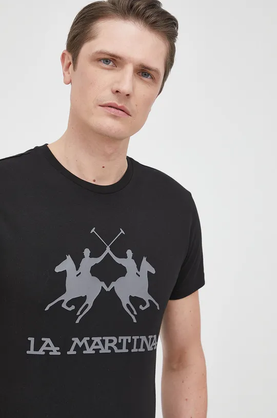 μαύρο Βαμβακερό μπλουζάκι La Martina