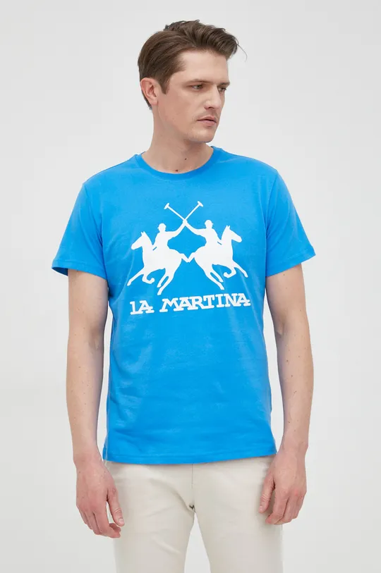 μπλε Βαμβακερό μπλουζάκι La Martina Ανδρικά