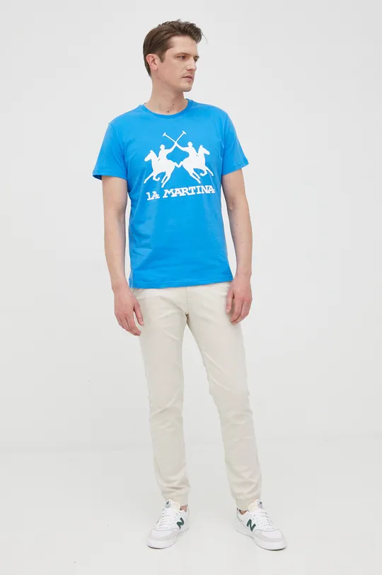 Βαμβακερό μπλουζάκι La Martina μπλε