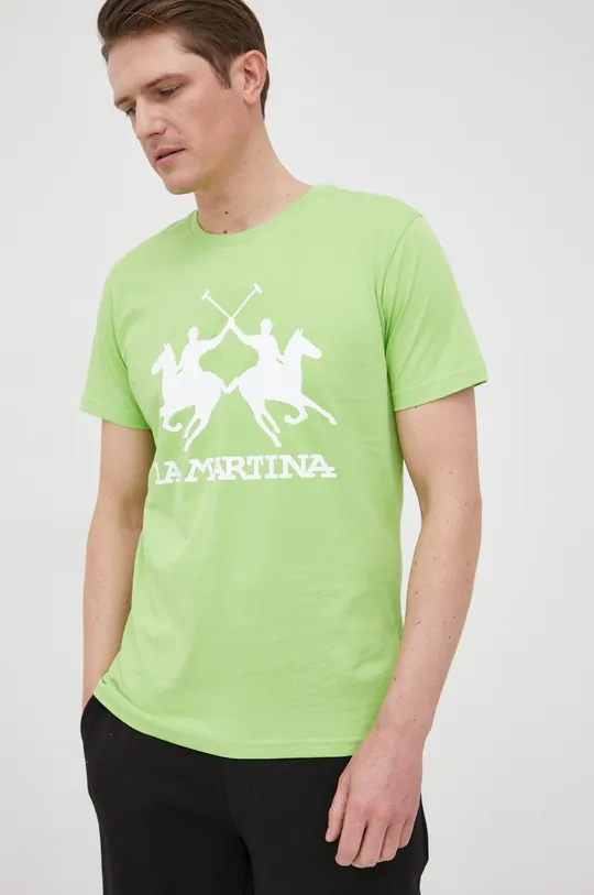 zelena Bombažen t-shirt La Martina Moški