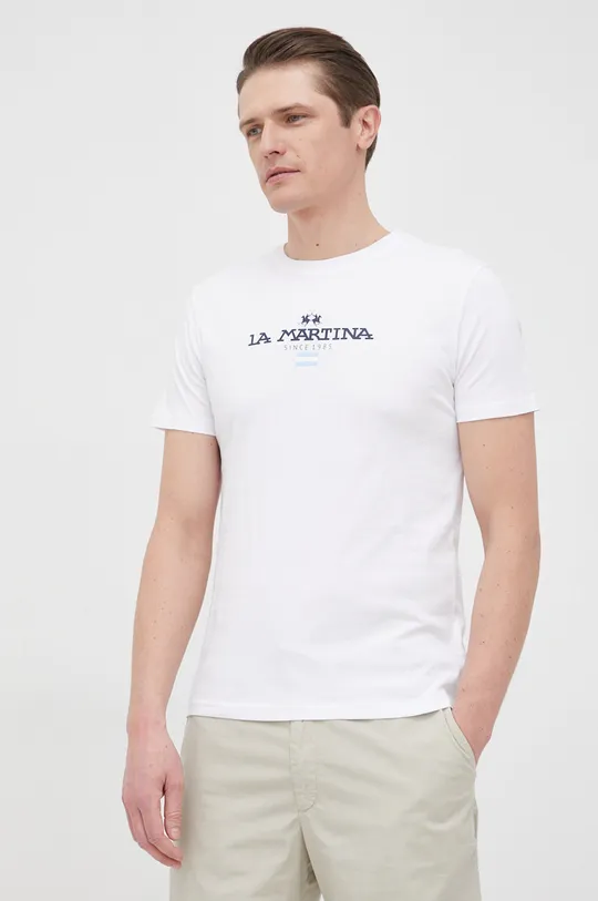 λευκό Βαμβακερό μπλουζάκι La Martina Ανδρικά