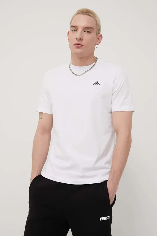 λευκό Βαμβακερό μπλουζάκι Kappa Ανδρικά