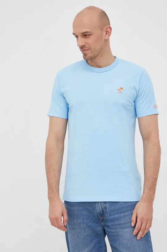 modra Bombažen t-shirt MC2 Saint Barth Moški