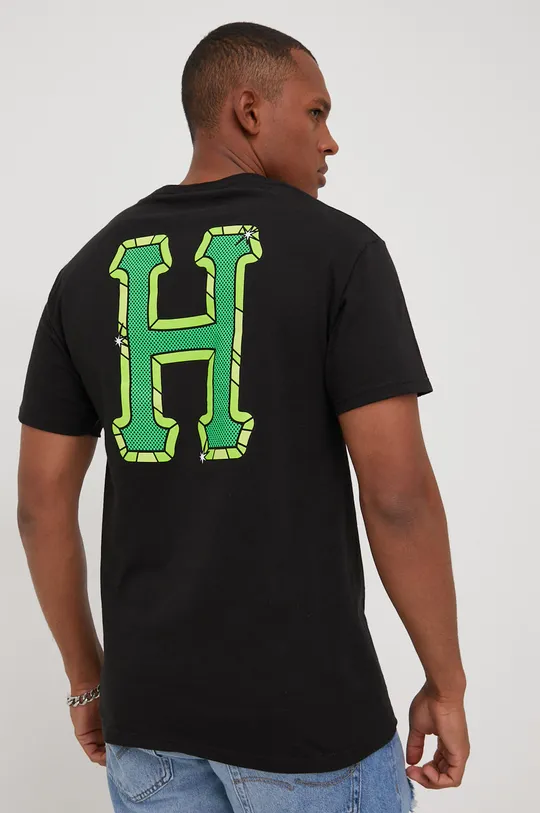 μαύρο Βαμβακερό μπλουζάκι HUF Ανδρικά