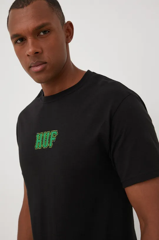 μαύρο Βαμβακερό μπλουζάκι HUF