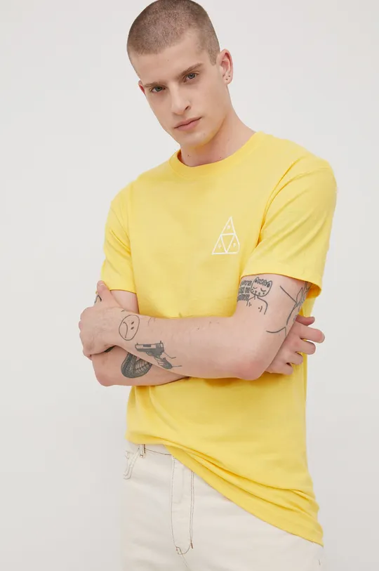 κίτρινο Βαμβακερό μπλουζάκι HUF Ανδρικά