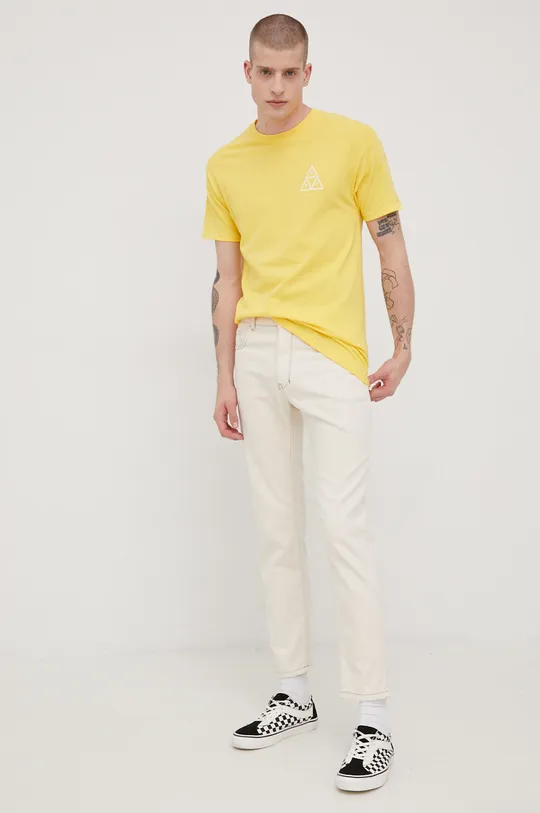 Βαμβακερό μπλουζάκι HUF κίτρινο