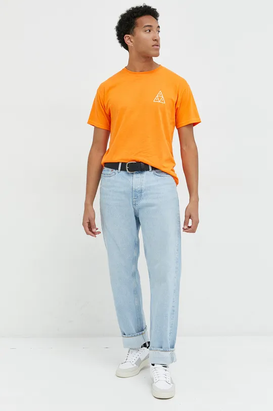 Bombažna kratka majica HUF oranžna